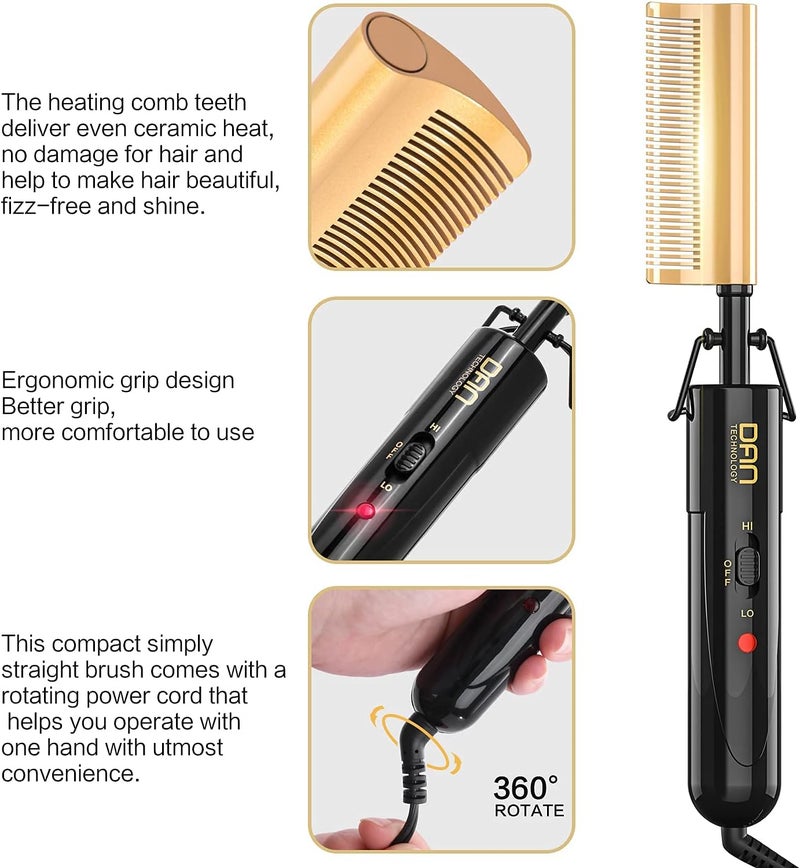 DAN Technology Curved Ceramic Hair Straightener and Heat Press Comb, 450°F Dual Voltage for Natural Black Hair, Portable for Travel & Home - Image 4